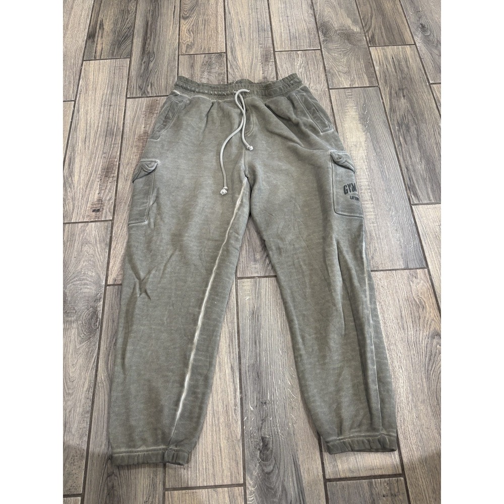 Gymshark Men's L Large Washed Olive Green Cargo Jogger Sweatpants Drawstring